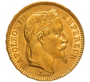 1866 20 French Francs - Napoleon III Laureate Head - BB