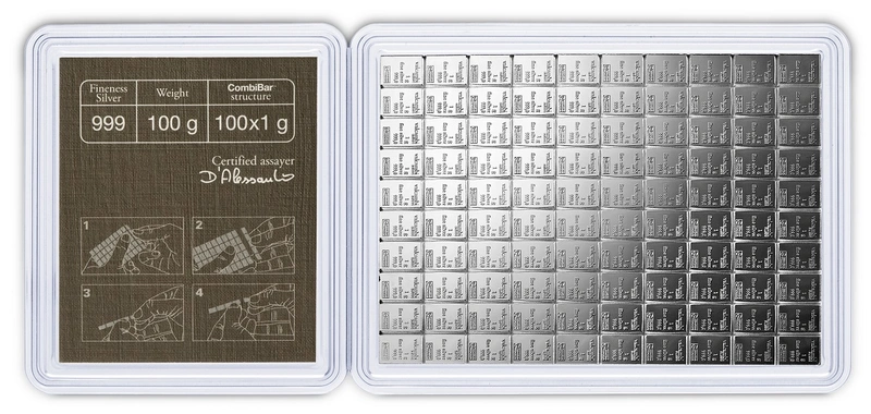 100 x 1 gram zilverbaar - CombiBar