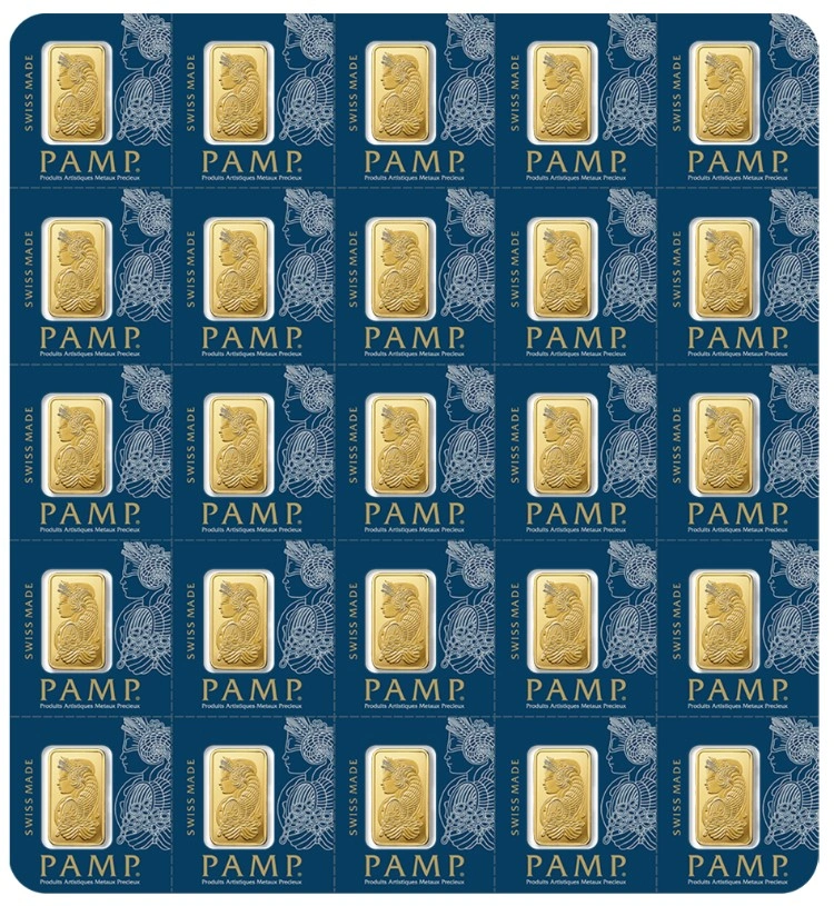 PAMP 25 Gram multigram Gold Bar minted