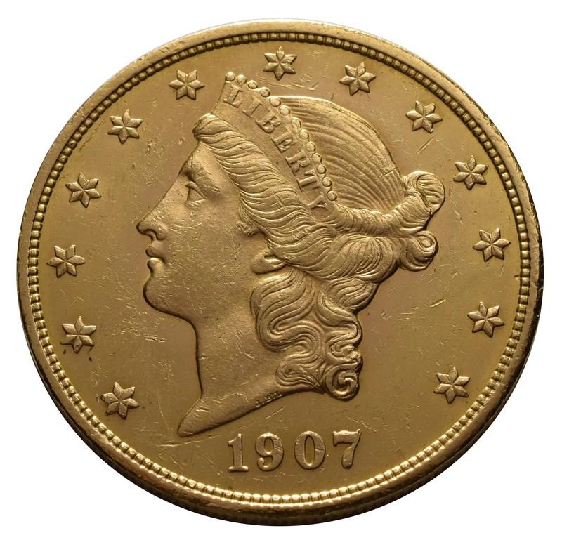 1907 $20 Gold Coin Double Eagle Liberty Head Philadelphia