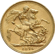 1875 Gold Sovereign - Victoria Young Head - M