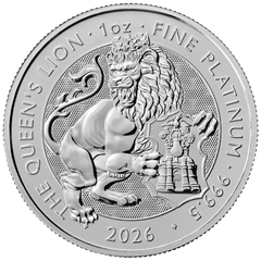 2026 1 troy ounce platina Tudor Beasts munt Queen's Lion