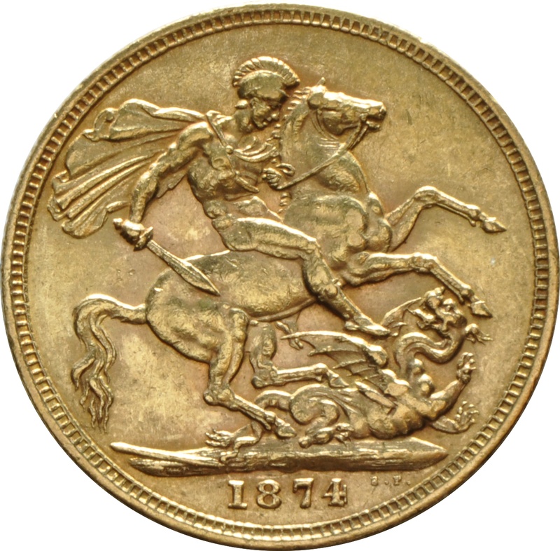 1874 Gold Sovereign - Victoria Young Head - London