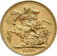 1875 Gold Sovereign - Victoria Young Head - S