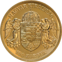 1908 gouden Hongaarse 100 Korona munt
